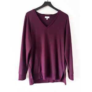 Lucky Brand V-Neck Longline Sweater Burgundy Plum Medium | Holiday Cozy